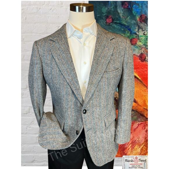 Harris Tweed 42S Blue Handwoven Scottish Wool Unstructured Blazer Sport Jacket - Picture 1 of 13